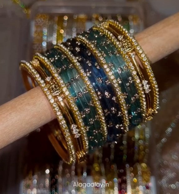 BG20 - Semi Festive & Bridal Combo - 9 dot bangles + 4 or 6 border + 2 Antique Bangles
