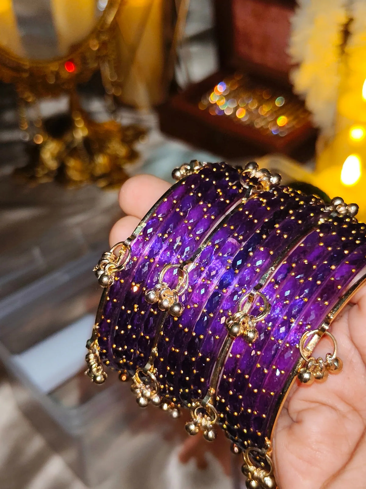 BG13 - Purple Raindrop & Ghungroo Bangle Set