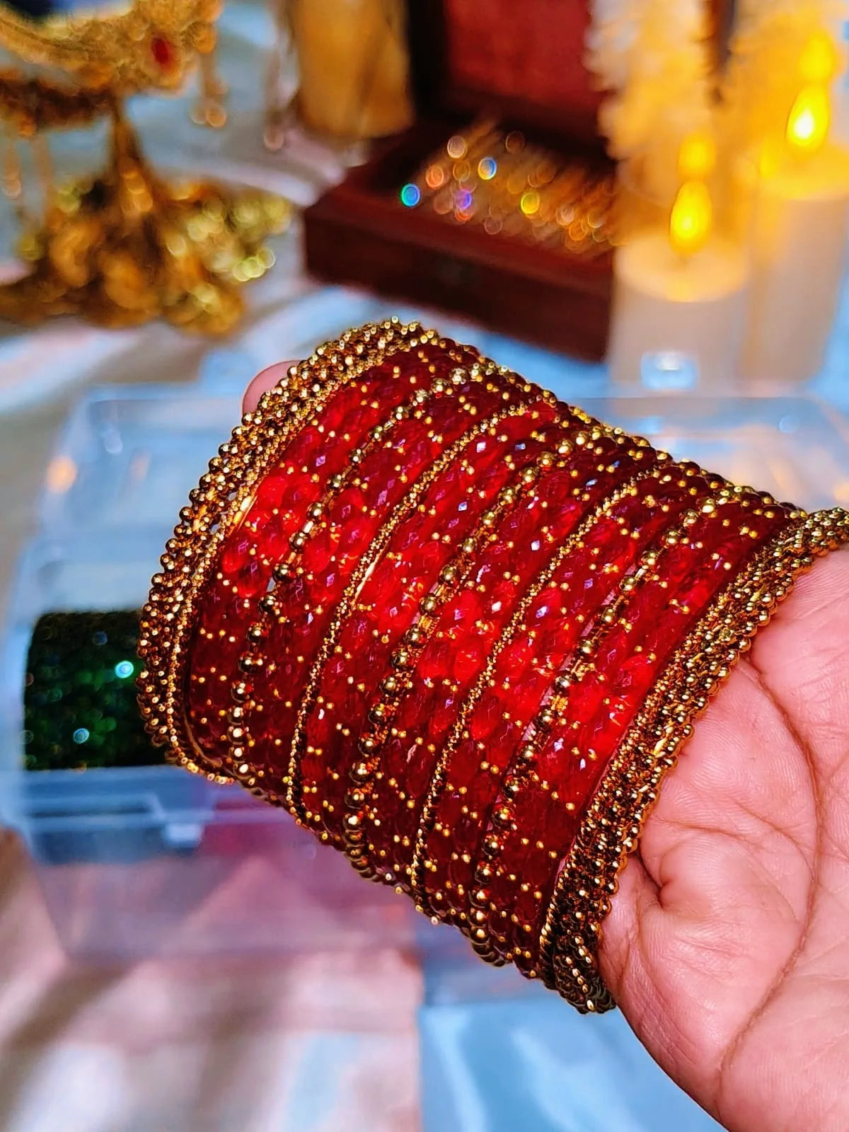 BG23 - Red Raindrop & Antique Bangle Set