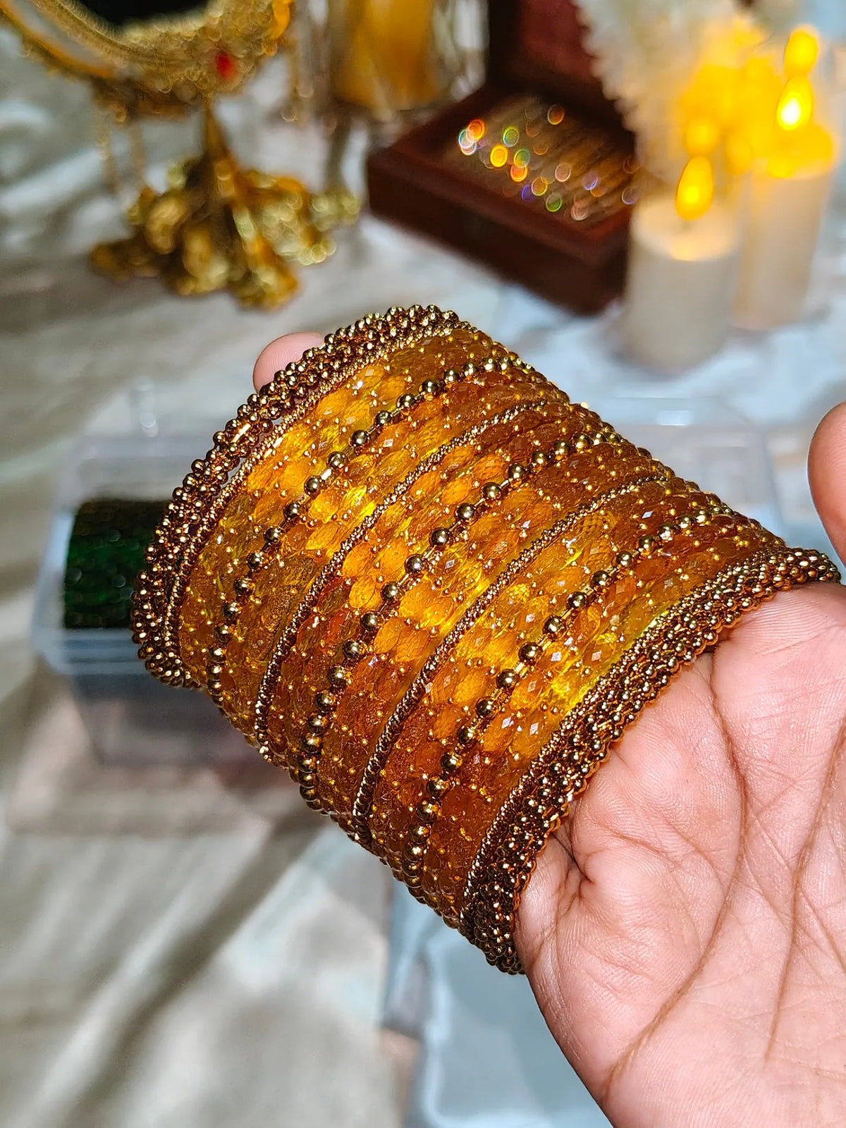 BG24 - Yellow Raindrop & Antique Bangle Set